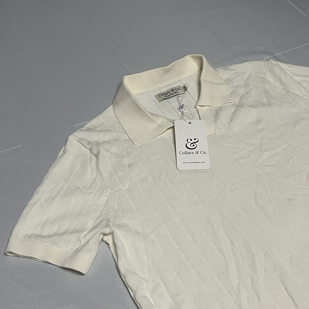 Collars And Co. Luxury Knit Polo Shirt Mens Medium Cream Tan Short Sleeve